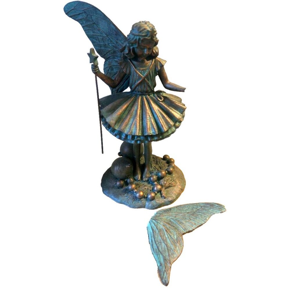 BROKEN Fairy Angel Figurine 9 Inches Tall also Missing Hand Green Patina